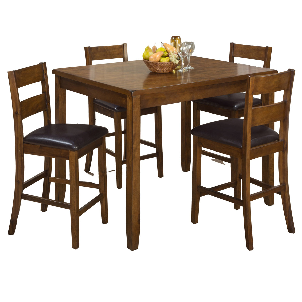 Plantation Counter Height Table and Four Stools- Warm Brown