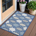 3' X 5' Navy Blue Gray And Ivory Trellis Washable Indoor Outdoor Area Rug