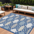 8' X 10' Navy Blue Gray And Ivory Trellis Washable Indoor Outdoor Area Rug