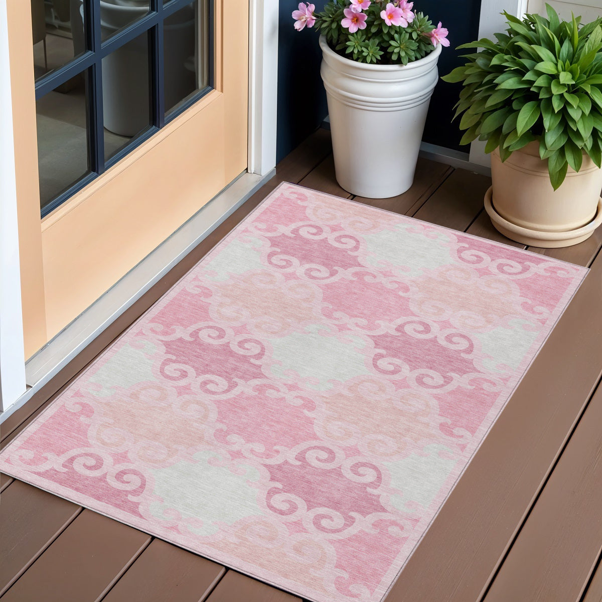 3' X 5' Pink And Gray Trellis Washable Indoor Outdoor Area Rug