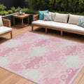 10' X 14' Pink And Gray Trellis Washable Indoor Outdoor Area Rug