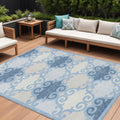 10' X 14' Sky Blue Gray And Ivory Trellis Washable Indoor Outdoor Area Rug