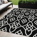 5' X 8' Black And Ivory Trellis Washable Indoor Outdoor Area Rug
