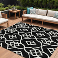 8' X 10' Black And Ivory Trellis Washable Indoor Outdoor Area Rug