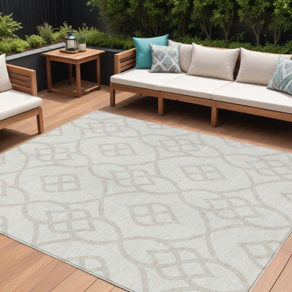 9' X 12' Ivory And Gray Trellis Washable Indoor Outdoor Area Rug
