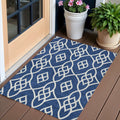 3' X 5' Navy Blue And Ivory Trellis Washable Indoor Outdoor Area Rug