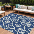10' X 14' Navy Blue And Ivory Trellis Washable Indoor Outdoor Area Rug