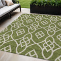 5' X 8' Olive Green And Ivory Trellis Washable Indoor Outdoor Area Rug