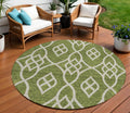 8' Olive Green And Ivory Round Trellis Washable Indoor Outdoor Area Rug