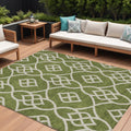 8' X 10' Olive Green And Ivory Trellis Washable Indoor Outdoor Area Rug