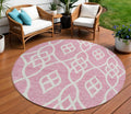 8' Pink And Ivory Round Trellis Washable Indoor Outdoor Area Rug
