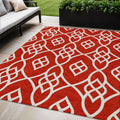 5' X 8' Red And Ivory Trellis Washable Indoor Outdoor Area Rug
