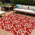 10' X 14' Red And Ivory Trellis Washable Indoor Outdoor Area Rug