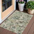 3' X 5' Beige Brown And Green Floral Washable Indoor Outdoor Area Rug
