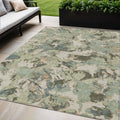 5' X 8' Beige Brown And Green Floral Washable Indoor Outdoor Area Rug