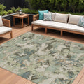 9' X 12' Beige Brown And Green Floral Washable Indoor Outdoor Area Rug