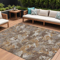 9' X 12' Brown Beige And Gray Floral Washable Indoor Outdoor Area Rug