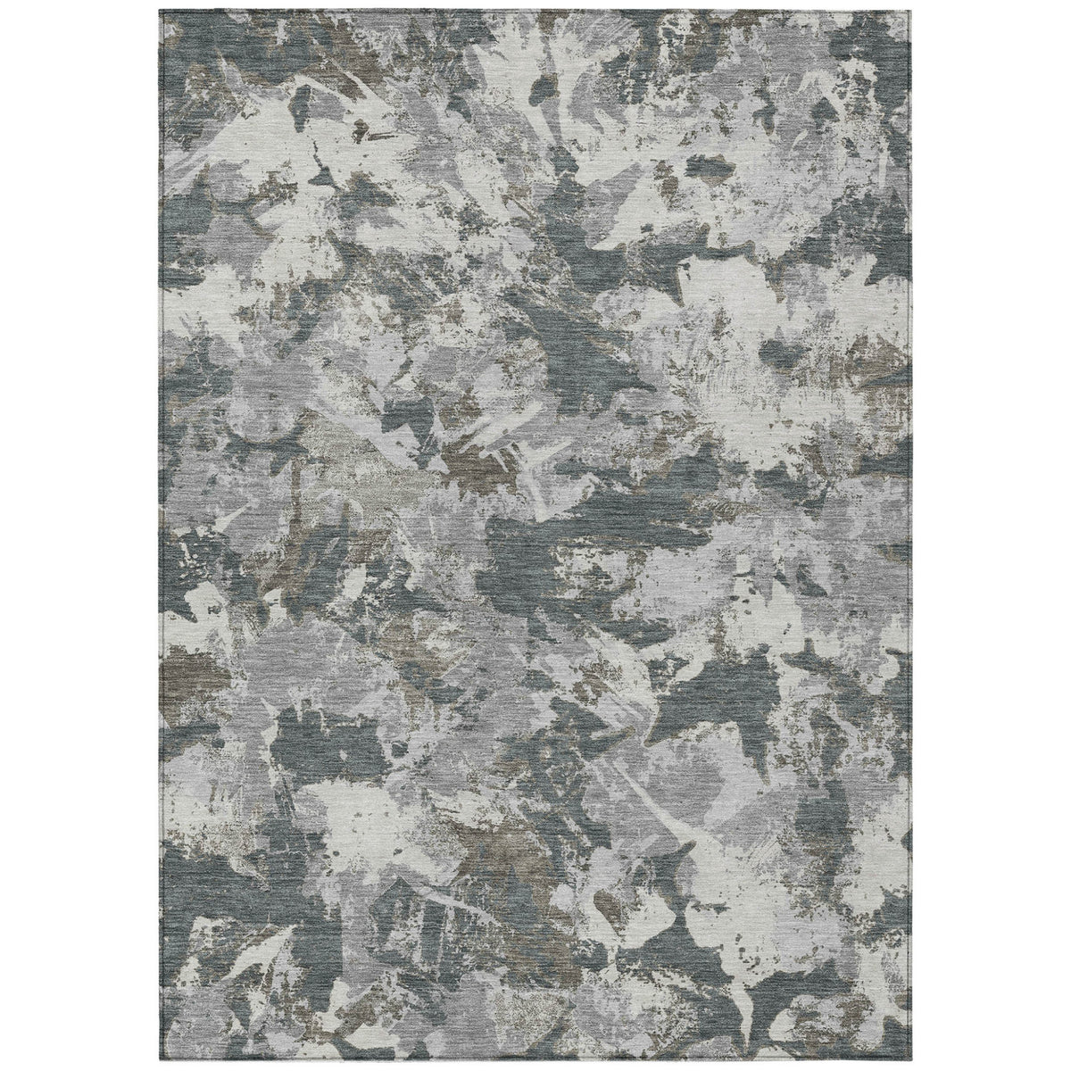 10' X 14' Charcoal Ivory And Gray Floral Washable Indoor Outdoor Area Rug