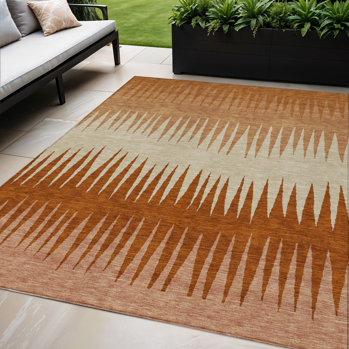 5' X 8' Copper Brown And Beige Striped Washable Indoor Outdoor Area Rug