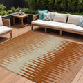 9' X 12' Copper Brown And Beige Striped Washable Indoor Outdoor Area Rug