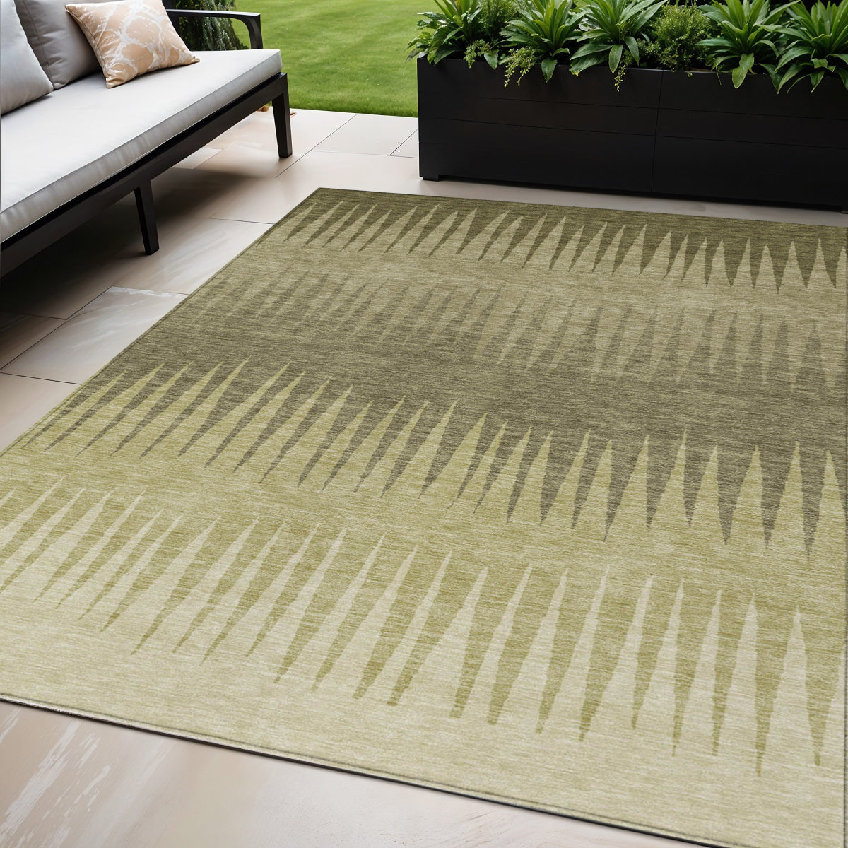 5' X 8' Green And Light Green Striped Washable Indoor Outdoor Area Rug