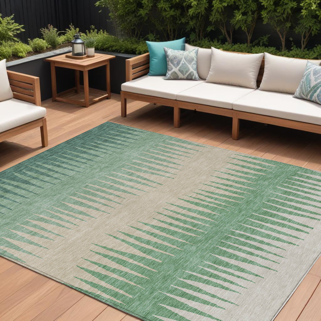 8' X 10' Sage And Gray Striped Washable Indoor Outdoor Area Rug