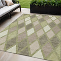 5' X 8' Artichoke Green Beige And Ivory Geometric Washable Indoor Outdoor Area Rug