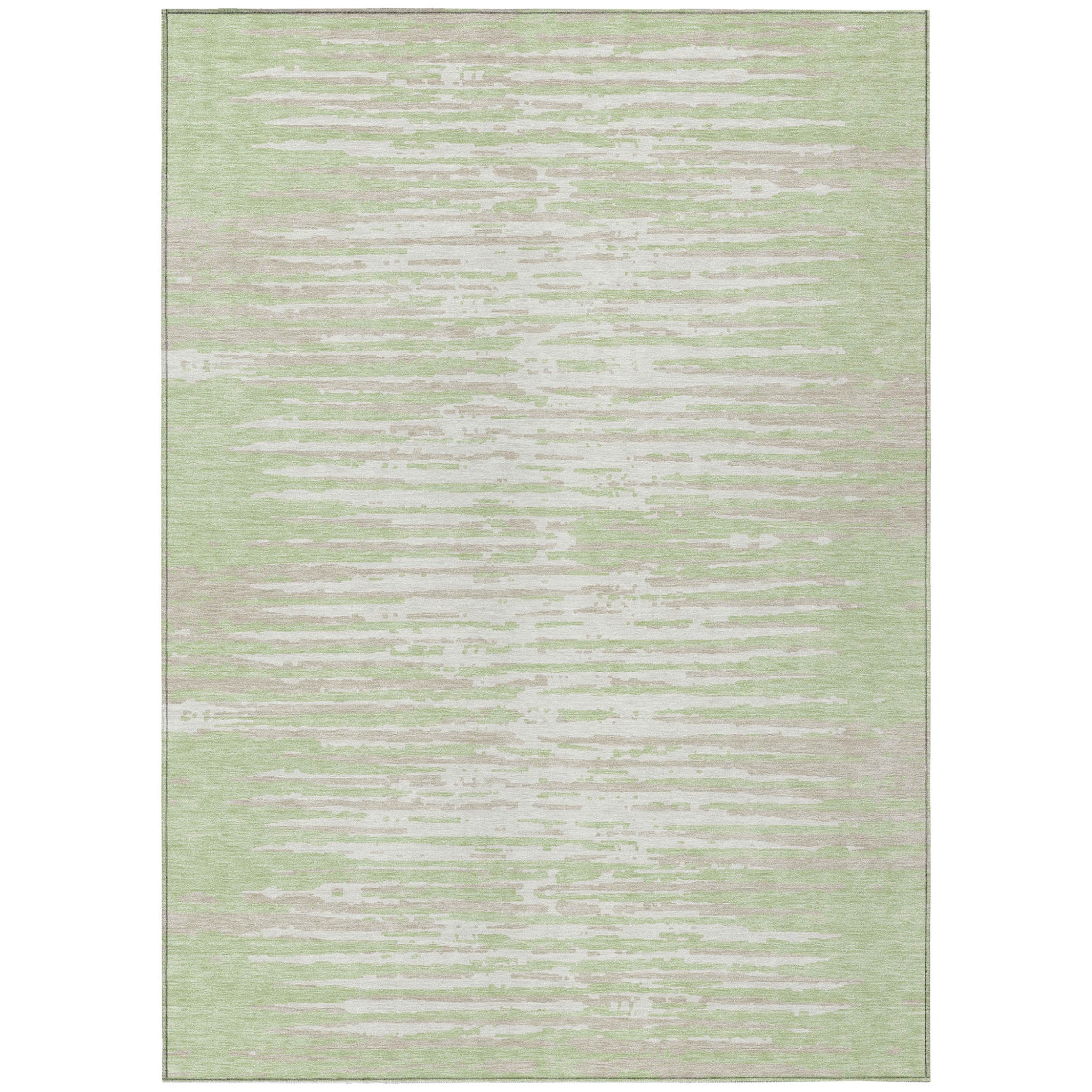 10' X 14' Artichoke Green And Ivory Striped Washable Indoor Outdoor Area Rug