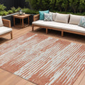 9' X 12' Coral And Ivory Striped Washable Indoor Outdoor Area Rug