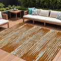 10' X 14' Brown Gray And Ivory Striped Washable Indoor Outdoor Area Rug