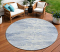 8' Sky Blue And Ivory Round Striped Washable Indoor Outdoor Area Rug