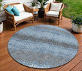 8' Blue Black And Gray Round Striped Washable Indoor Outdoor Area Rug