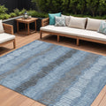 9' X 12' Blue Black And Gray Striped Washable Indoor Outdoor Area Rug