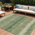 8' X 10' Green Gray And Ivory Striped Washable Indoor Outdoor Area Rug