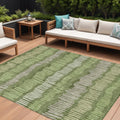 10' X 14' Olive Green And Gray Striped Washable Indoor Outdoor Area Rug