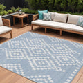 10' X 14' Denim Blue And Ivory Geometric Washable Indoor Outdoor Area Rug