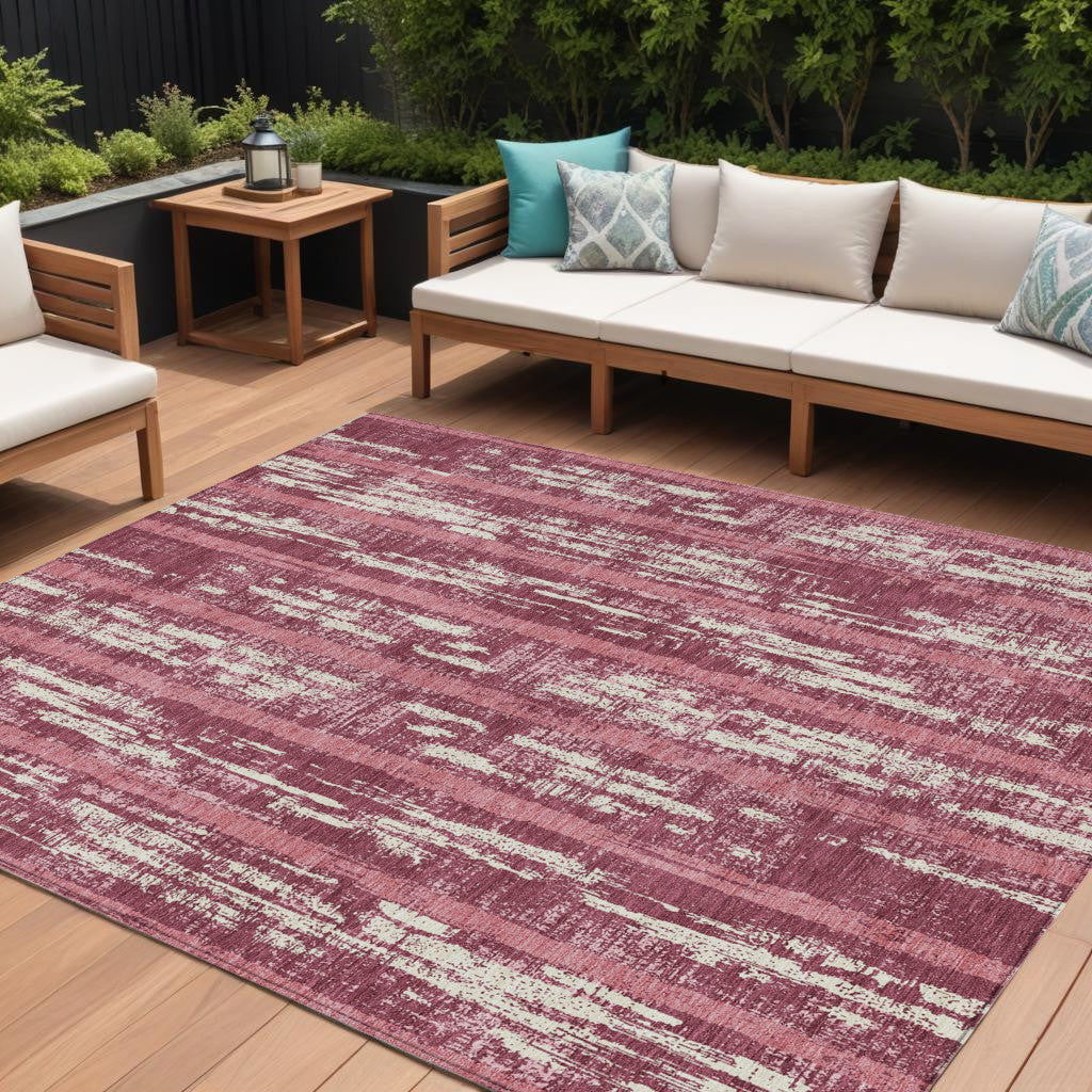 10' X 14' Blush And Ivory Striped Washable Indoor Outdoor Area Rug