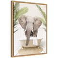 Sylvie Elephant Front Palm Bathtub Framed Canvas by Amy Peterson