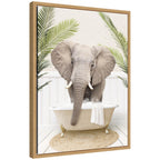 Sylvie Elephant Front Palm Bathtub Framed Canvas by Amy Peterson