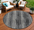 8' Charcoal Gray And Ivory Round Striped Washable Indoor Outdoor Area Rug