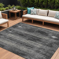 8' X 10' Charcoal Gray And Ivory Striped Washable Indoor Outdoor Area Rug