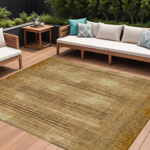 10' X 14' Copper And Brown Striped Washable Indoor Outdoor Area Rug