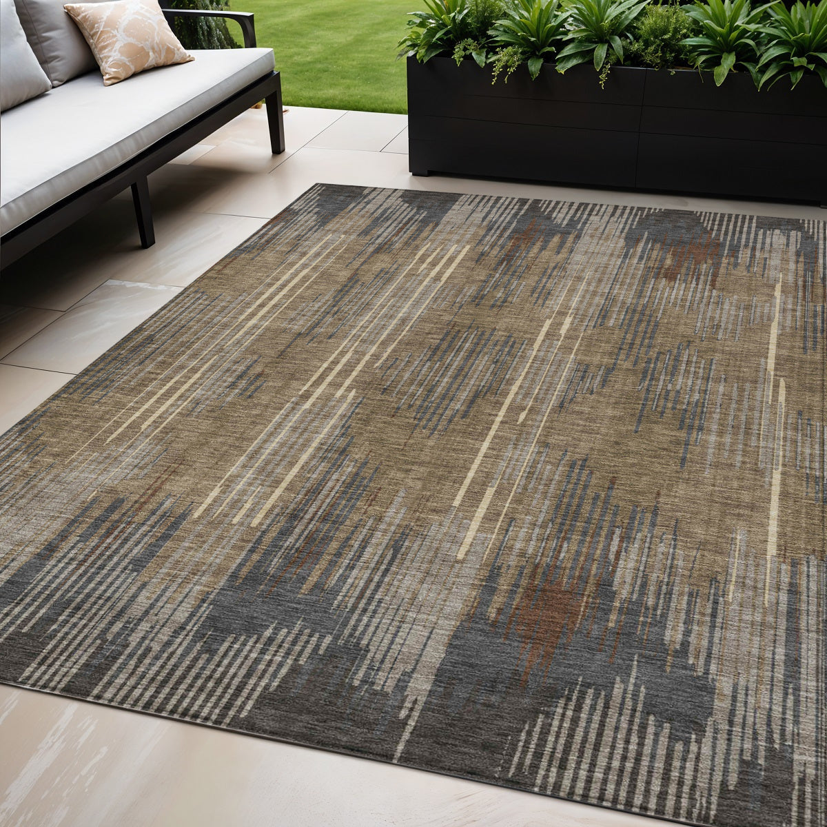 5' X 8' Taupe Gray And Ivory Striped Washable Indoor Outdoor Area Rug