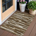 3' X 5' Brown And Ivory Striped Washable Indoor Outdoor Area Rug