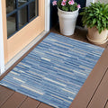 3' X 5' Sky Blue Gray And Ivory Striped Washable Indoor Outdoor Area Rug