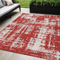 5' X 8' Red And Ivory Abstract Washable Indoor Outdoor Area Rug
