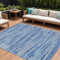 8' X 10' Blue Gray And Ivory Striped Washable Indoor Outdoor Area Rug