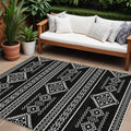 9' X 12' Black And Ivory Southwestern Washable Indoor Outdoor Area Rug