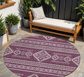 8' Eggplant And Ivory Round Southwestern Washable Indoor Outdoor Area Rug