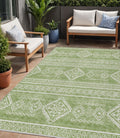 5' X 8' Green And Ivory Southwestern Washable Indoor Outdoor Area Rug